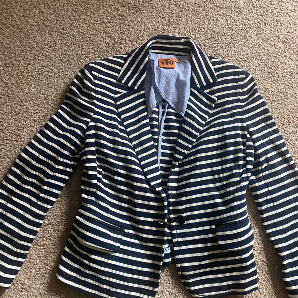 Tory Burch Striped Navy and Cream Blazer